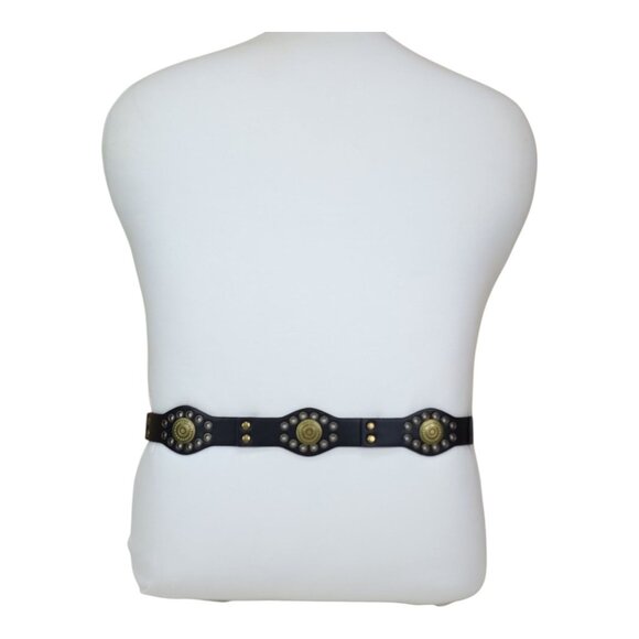 La Valentina Womens Black Belt M/L With Brass Buckle & Eyelets 1 7/8" Wide 43" L - Picture 7 of 13